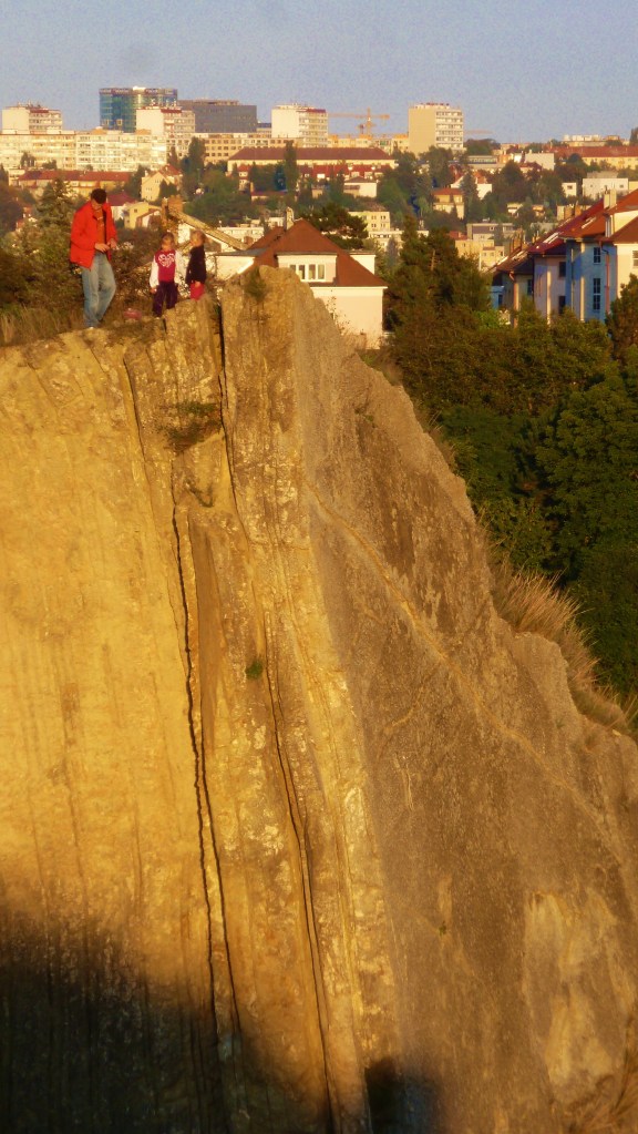 A father teaching his children to be aware of their surroundings, and having fun.